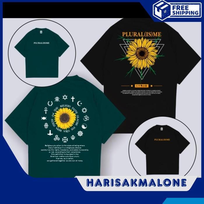 HEMAT KAOS TSHIRT BAJU OBRAL MURAH COMBED 30S DISTRO TOLERANSI PLURALISME BUNGA MATAHARI AGAMA POLOS