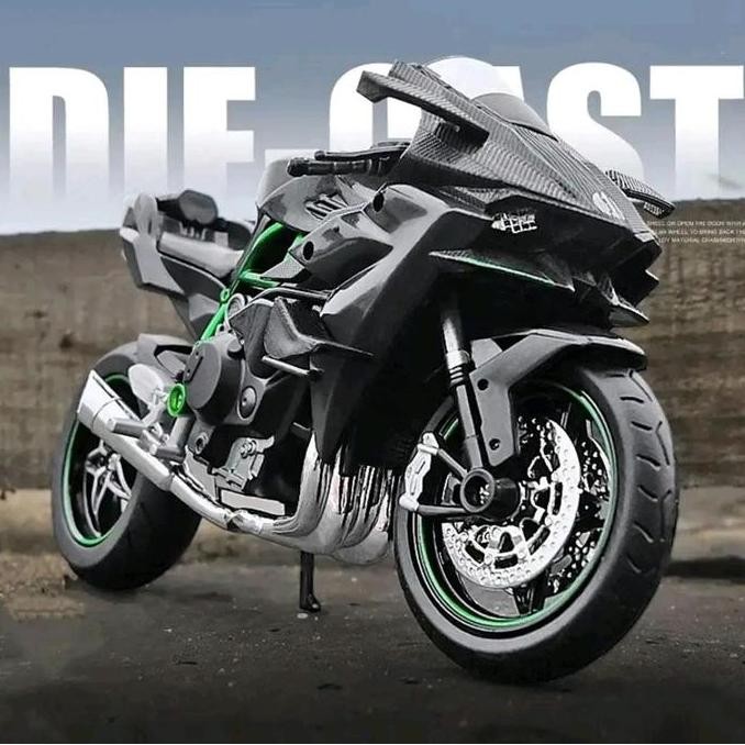 Kawasaki Diecast Minaiatur Motor Ninja H2R Skala 1:12 Die-cast Motor Balap dengan Lampu Suara