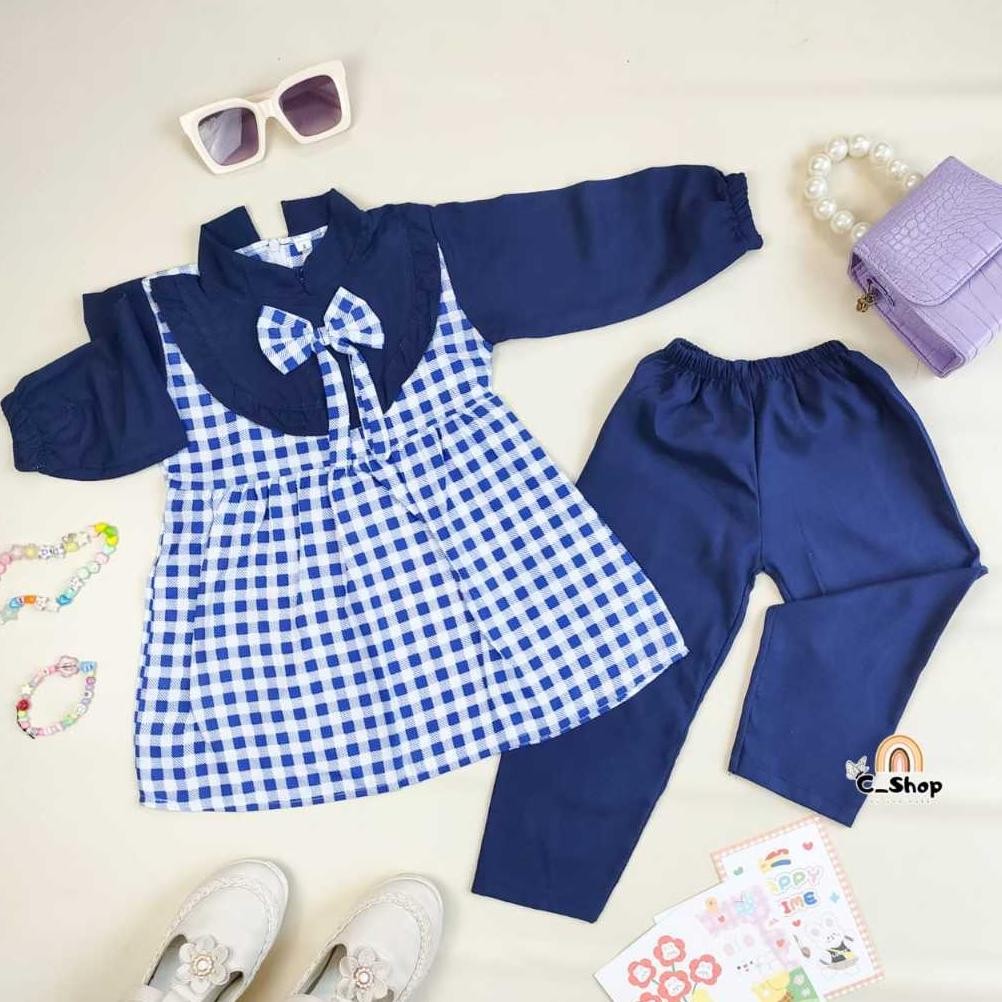 Bisa Cod One Set Setelan Tunik Pita 2-10 Tahun / Setelan Zavina Haruka Panjang / Dress Pita Anak 7 8