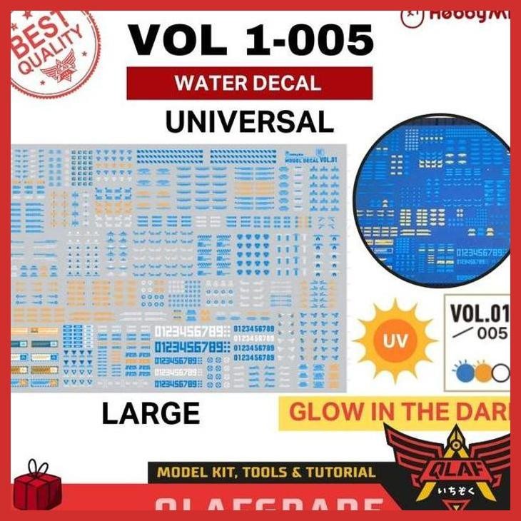 (GUNDAM) WATER DECAL LARGE VOL 1- 005 GLOW IN THE DARK UV MG HG RG PG - HIGH RES. WATER SLIDE DECALH