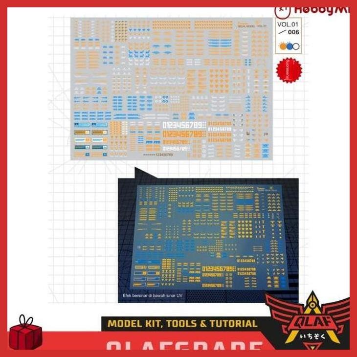 (GUNDAM) WATER DECAL LARGE VOL 1- 006 GLOW IN THE DARK UV MG HG RG PG - HIGH RES. WATER SLIDE DECALH