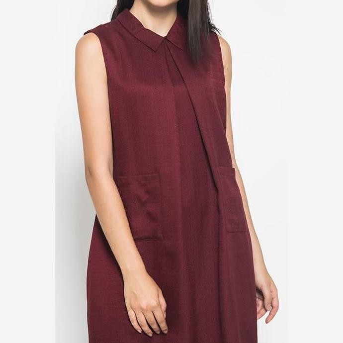 Sophistix Shirt Dress Mini Dengan Collar Dalam Warna Maroon Casual Wanita Panjang Basic Simple