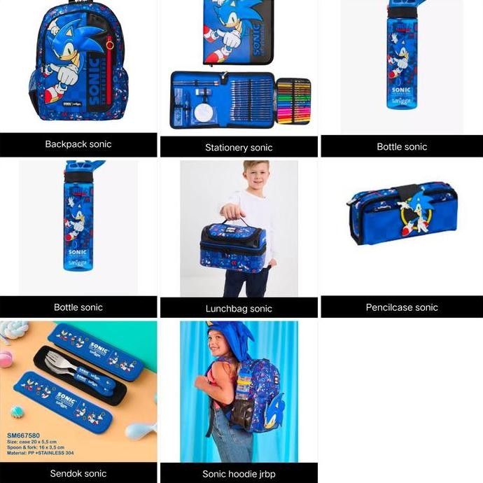 Sonic The Hedgehog Smiggle Backpack, Botol, LunchBag, Stationery, Hodi