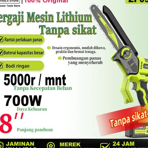 Zper 8 Inch Tanpa Sikat Gergaji Mesin Mini Pemotong Kayu Cordless Chainsaw Listrik Portable Lithium 