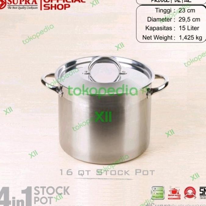Supra 4 In 1 Stock Pot Set 4 Pcs Panci Tinggi + Tutup Full Stainless [ 8Qt~12Qt~16Qt~20Qt ]