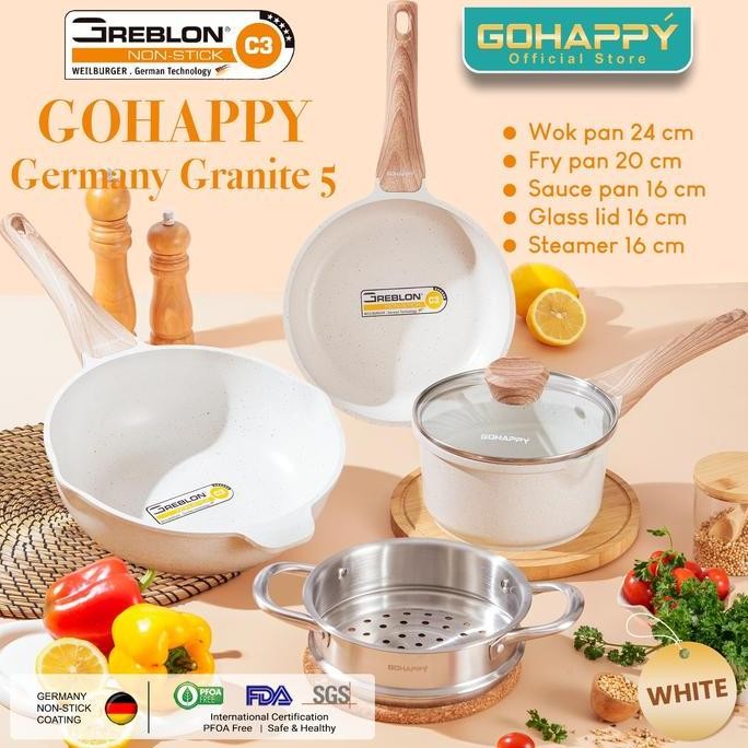 Gohappy Panci Granite Set 5 Pcs Swiss Black & Cream