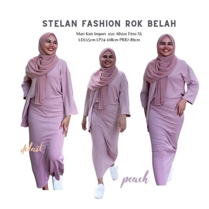 Stelan Fashion Korean Knit 01 Atasan Belah Rok Pencil / Setelan Fashion Muslim Rok Knit / Setelah Fa