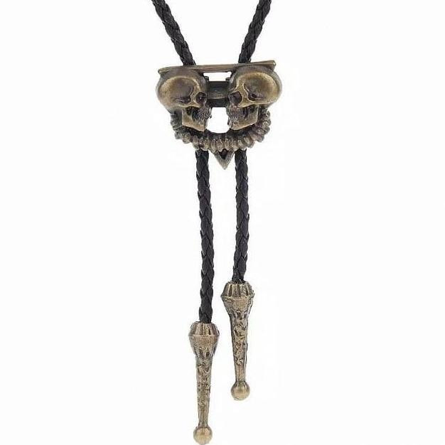 Houseofcuff Dasi Bolo Tie Twin Skull Bolo Tie Gold