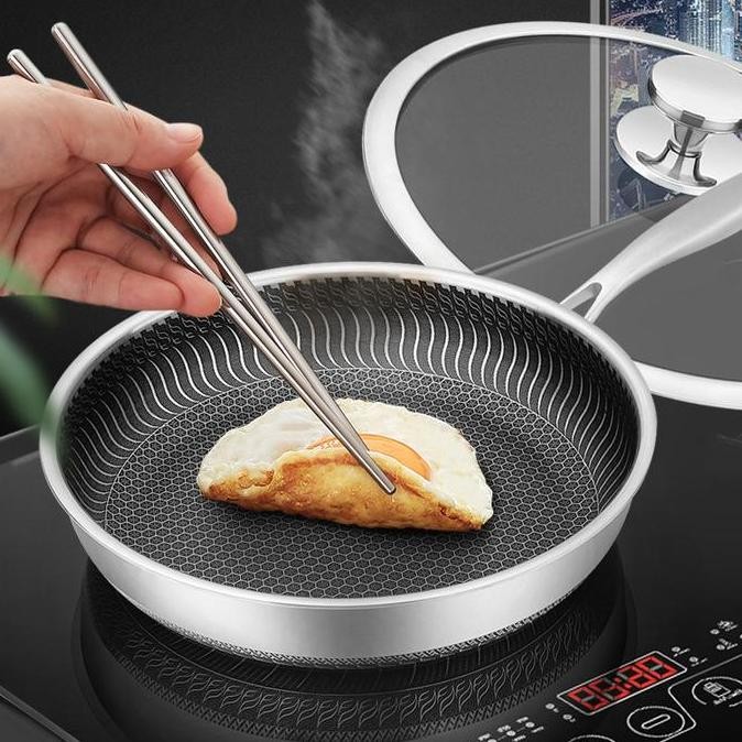 [Ms] Wajan Stainless Steel 316 / Wok Frying Pan Honeycomb Antilengket