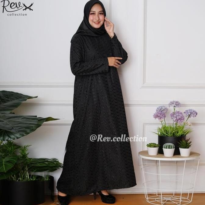 Gamis Haji Umroh Wanita Berkantong Depan Katun Paris Hitam & Putih Bordir