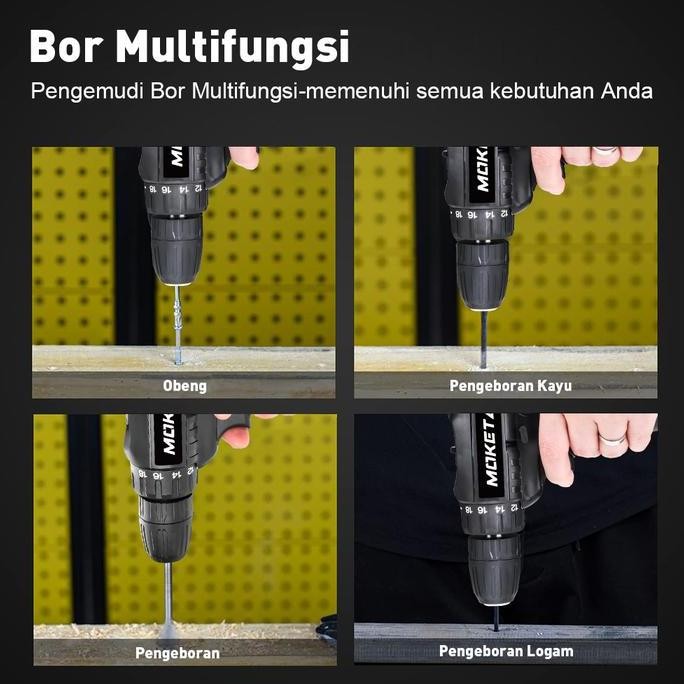 VELDORA- [OBRAL]Bor Listrik dan Obeng Baterai Lithium Isi Ulang dengan Kecepatan Ganda dan Penyesuai