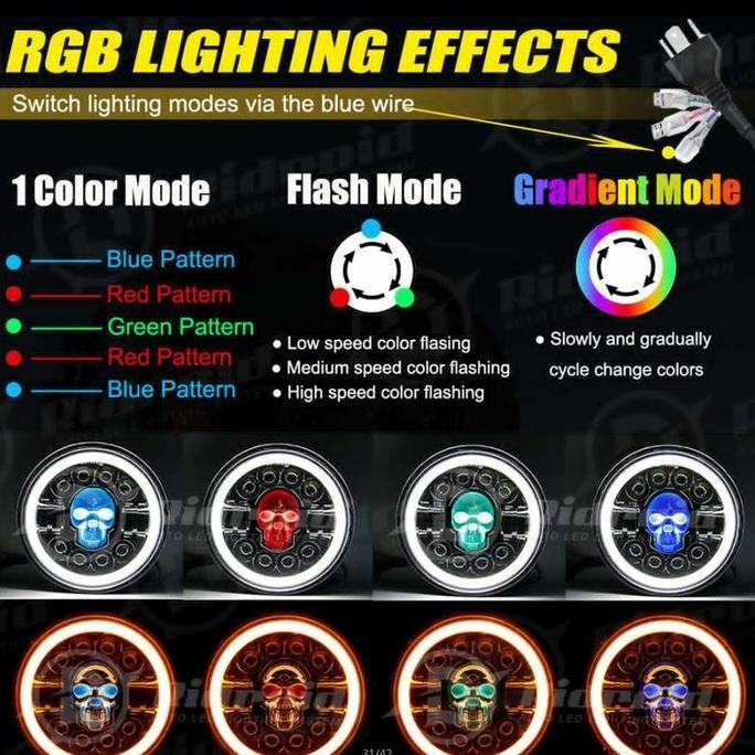 MIKAMI- Lampu LED Mobil Lampu Sepeda Motor Lampu Tembak Daymaker Motor Modifikasi Tengkorak Wrangler