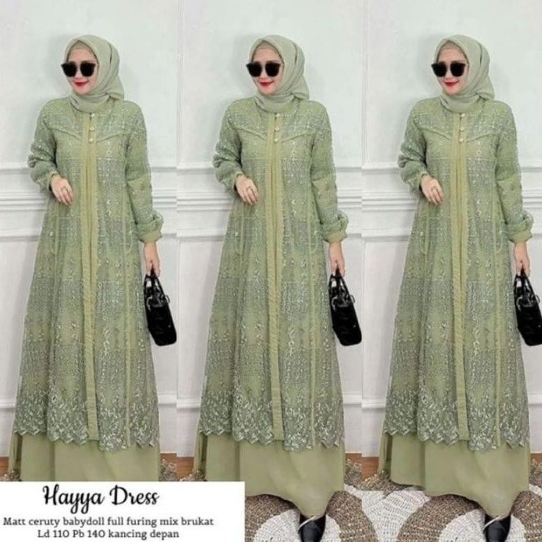 Eelic Gamis Brokat Pesta Wanita Muslimah Terbaru 2023 / Dress Hayya / Gamis Wanita Bahan Ceruti Baby