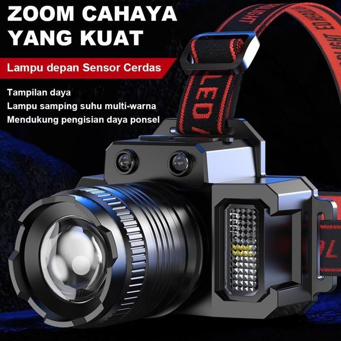 MIKAMI - Senter kepala impor dengan lampu kuat yang terpasang di kepala, dapat diisi ulang, senter p