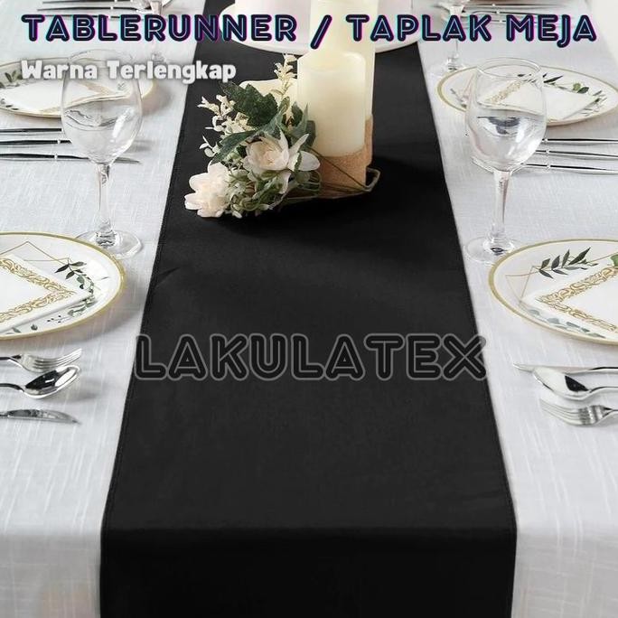 Taplak Meja Table Runner Bahan Suede Premium Polos Warna Hitam Black Bisa Custom Ukuran