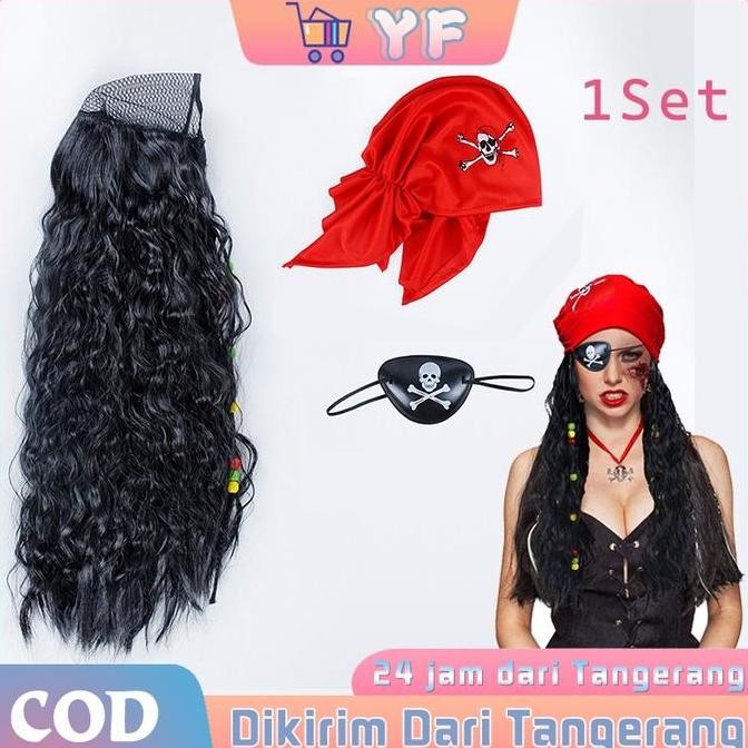 1Set Cosplay Wig Bajak Laut Eyepatch Bajak Laut Topi Bajak Laut Anak Dewasa