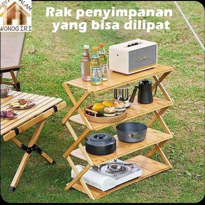 Rak lipat luar penyimpanan Camping Picnic ruangan Rak Lipat Meja lipat kayu 3 susun 4 susun Lapisan 