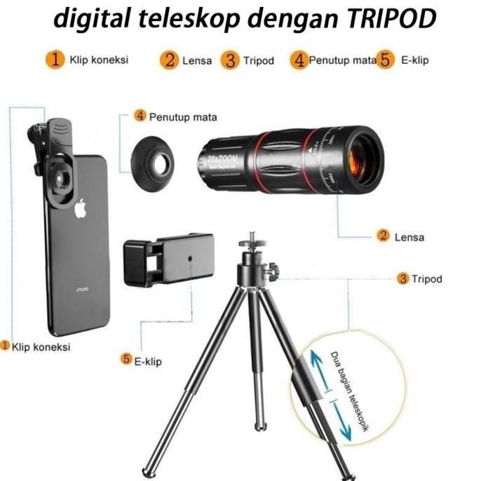 Monocular telescope apexel 28X Lensa Tele Lens Kamera Tele18x25 Universal 18X Handphone Bermata HD P