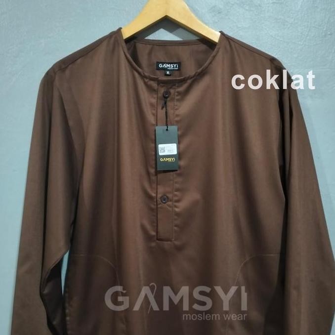 Baju Koko Putih Tanpa Kerah Polos Lengan Panjang