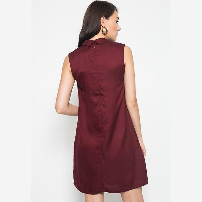 Sophistix Shirt Dress Mini Dengan Collar Dalam Warna Maroon Casual Wanita Panjang Basic Simple