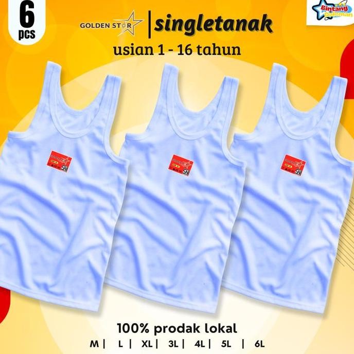 DF183>> 1 Lusin Singlet Kaos Dalam Anak umur 0 - Anak ABG Golden Star Putih - Singlet Kaos dalam SD 