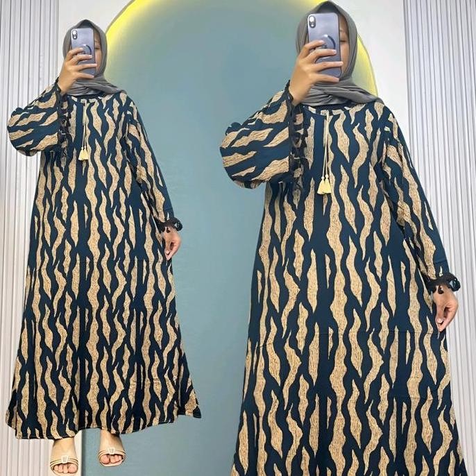 Gamis Batik Jumbo Rayon Twill Premium Busui Friendly Model Terbaru Ld 115  Pb 137-140 Cm Panjang Wan