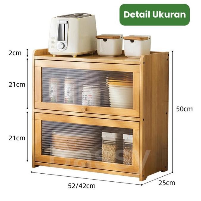 Rak Kayu Dapur Tutup Transparan Etalase Peralatan Makan Minimalis