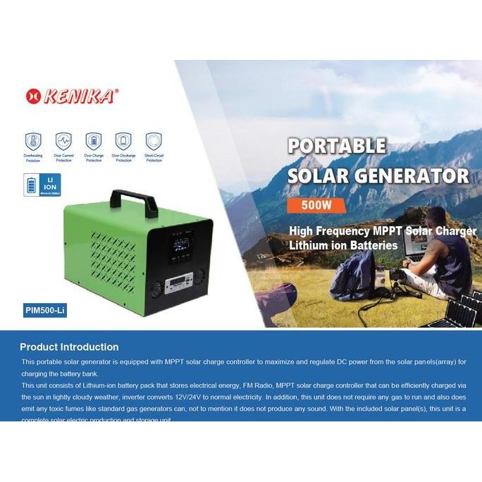 PORTABLE SOLAR GENERATOR KENIKA 500W PIM500-LI