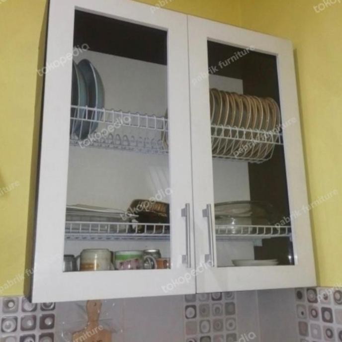 Rak piring besi lemari gantung dapur kitchen set atas 2 pintu kaca P.