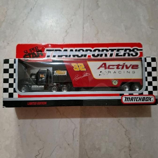 matchbox transporters mack ch600 low bed trailer  active racing 1990