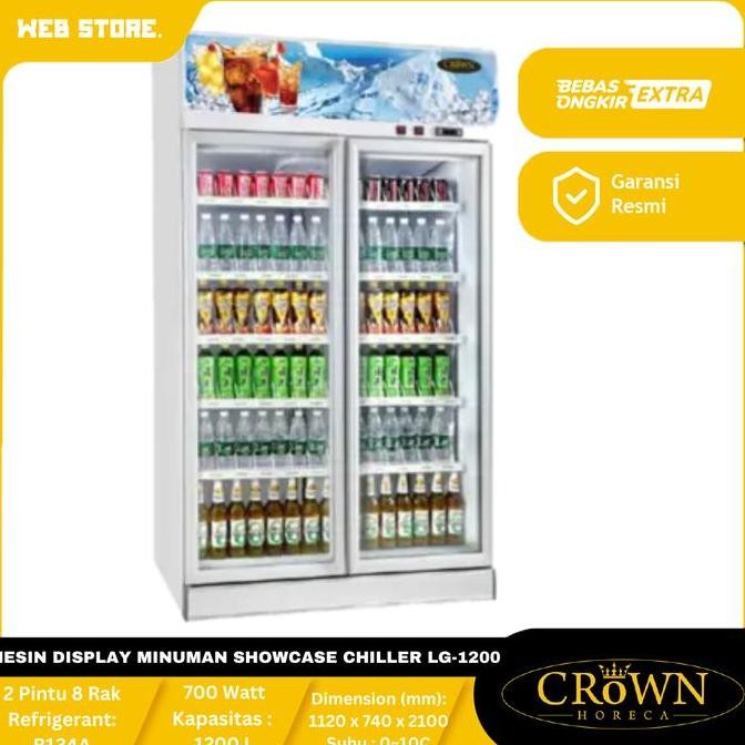 JERICOMM Mesin Pendingin Display Minuman Showcase Chiller 2 Pintu 8 Rak LG-1200 Crown