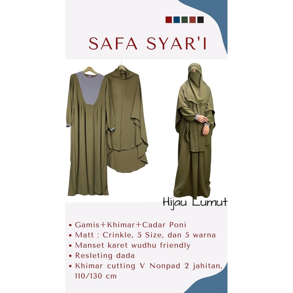 Gamis Set Khimar Cadar / Gamis Set Syari / Gamis Syari Bahan Crinkle