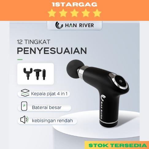 HAN RIVER Alat Pijat MASSAGE GUN - DEEP TISSUE MUSCLE MASSAGER GUN-HITAM