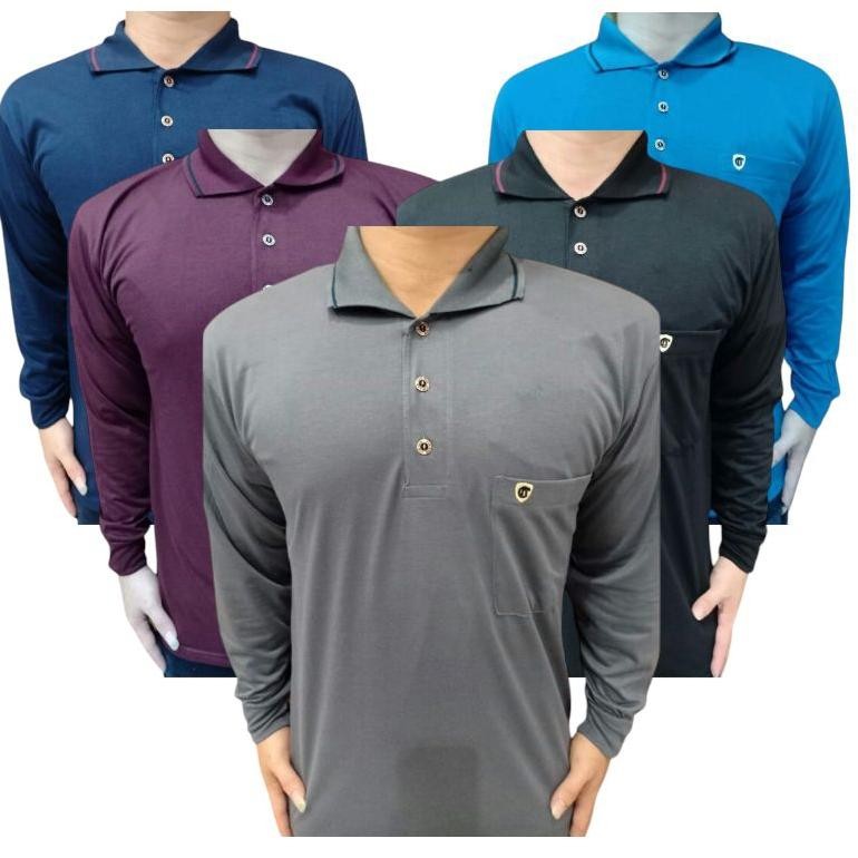 kaos kerah lengan panjang/kaos kerah pria/kaos kerah wangky/kaos kerah pria katun tc kantong depan
