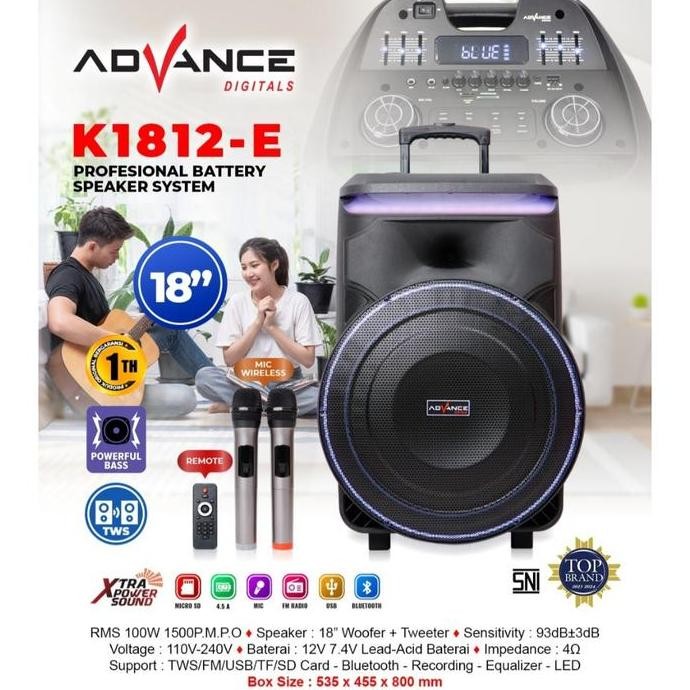 TERBARU - ADVANCE SPEAKER PORTABLE BLUETOOTH 18 INCH K-1812E