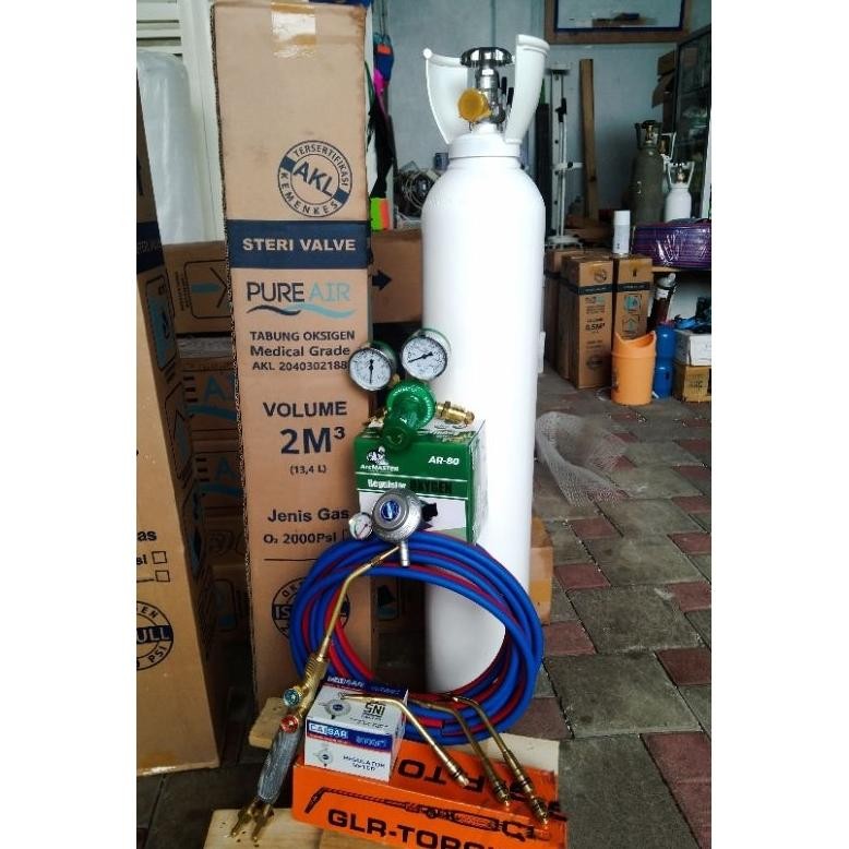 FEVERFEW Paket komplit blender las + tabung oksigen 2m3 cocok untuk las karbit atau las AC atau las 