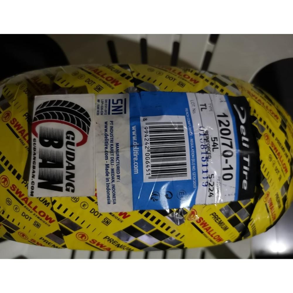 Baru swallow Deli tire 120 70 - 10 S-224 Tubeless ban motor Vespa primavera