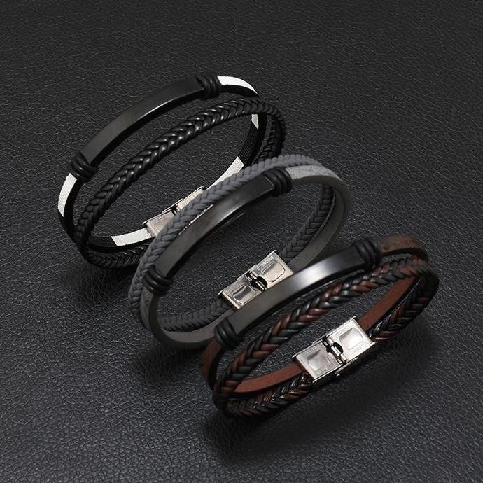 Gelang Kulit Pria Asli Luxury Leather Premium Bracelet Man Sport Bahan Full Grain Lambskin Leather U