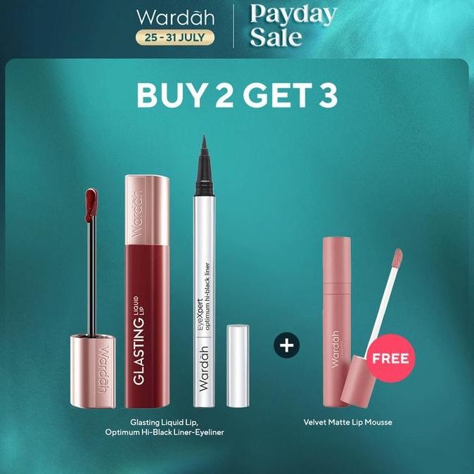 [8.8 DEALS: FREE Lip Mousse] Wardah EyeXpert Optimum Hi-Black Eyeliner + Glasting Lip - Eyeliner Wat