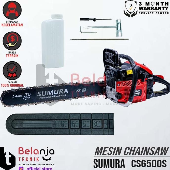 JUNJI- SUMURA Mesin Gergaji Rantai CS6500S 22 Inch 2 Tak 54.6cc Laser Tip Plus 2800rpm Garansi 3 Bul
