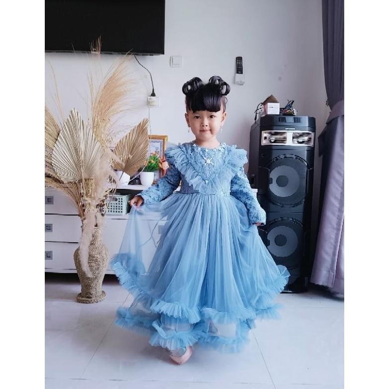 GAUN PESTA ANAK ARSY BAJU PANJANG SEMATA KAKI BAHAN BROKAT DAN TILE PREMIUM