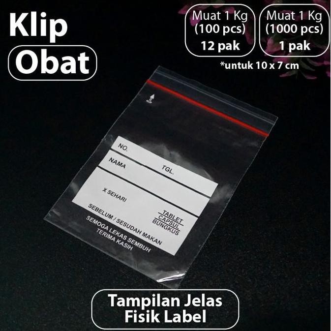 Paket 1000 pcs - Plastik Klip Obat Warna 10 x 7 cm biru hijau Merah TP