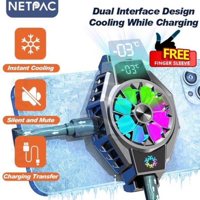 NETPAC  Funcooler X9 Fan Cooler Pengatur Suhu Kipas Gaming Hp Pelabuhan Ganda Clip-on Radiator Digit