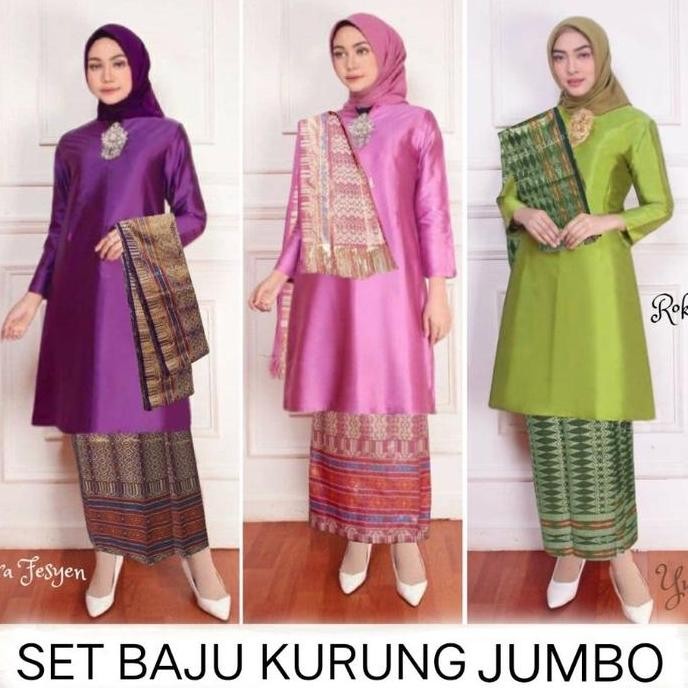 Promo JUMBO SETELAN KEBAYA KURUNG TAFFETA NURBAYA +SELENDANG +ROK LD 120-140 COD