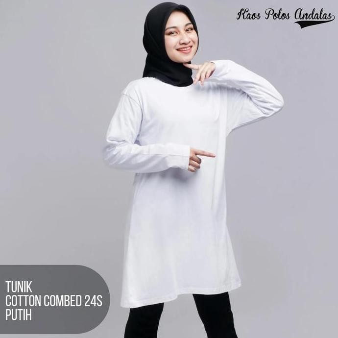 Promo Kaos Polos Tunik Untuk Muslimah Bahan Katun Combed 24s Warna Putih COD