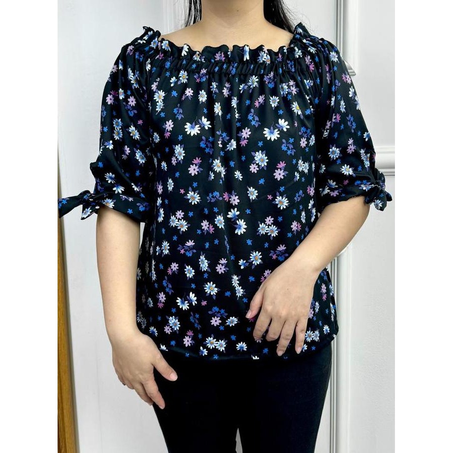 Promo LVL - New Atasan Blouse Sabrina Motif Flower BAju Fashoin Model Terbaru Blus Sabrina Flower Bu