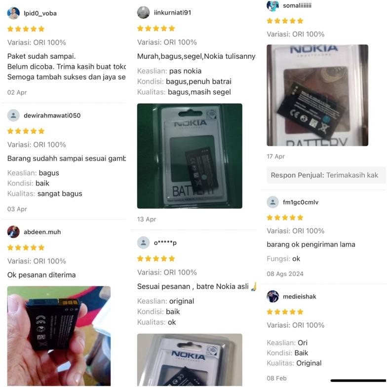 New - Baterai Batre Original Nokia 105 106 107 150 215 216 220 222 1200 1110 1650 2330 5130 2730 BL5