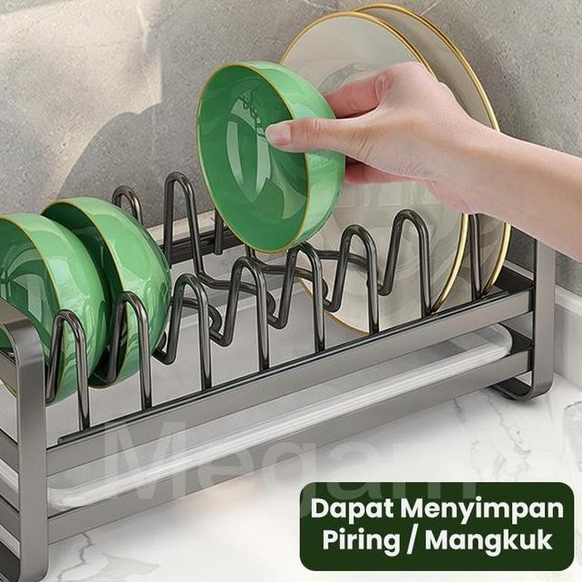 Megam Rak Piring Besi Kecil Minimalis Rak Dapur Dinding Serbaguna Tempat Sendok Gelas Stainless Stee