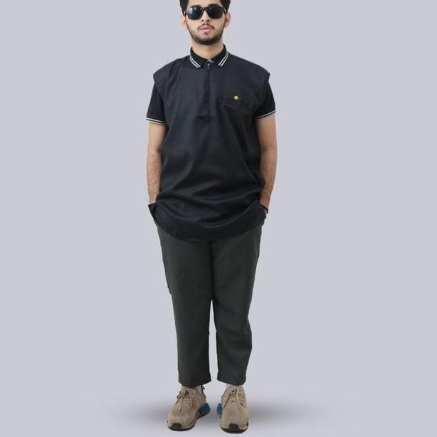 Rompi Sholat Classive Rosal Warna Hitam Rompi Pria Kerah Oblong Bahan Madinah Yang Adem Dan Elegan