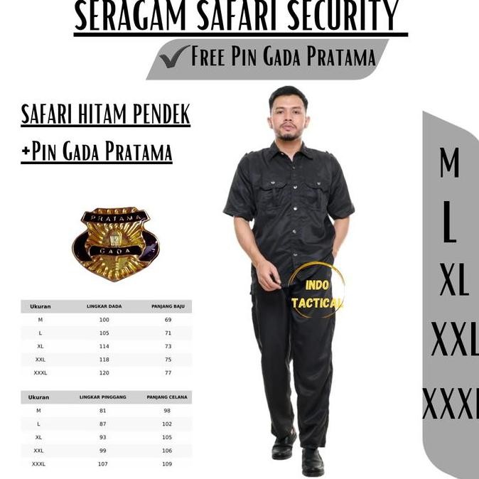 PAKET BAJU SAFARI FREE PIN GADA PRATAMA SAFARI PANJANG SATPAM SAFARI SECURITY HITAM SAFARI COKLAT BE